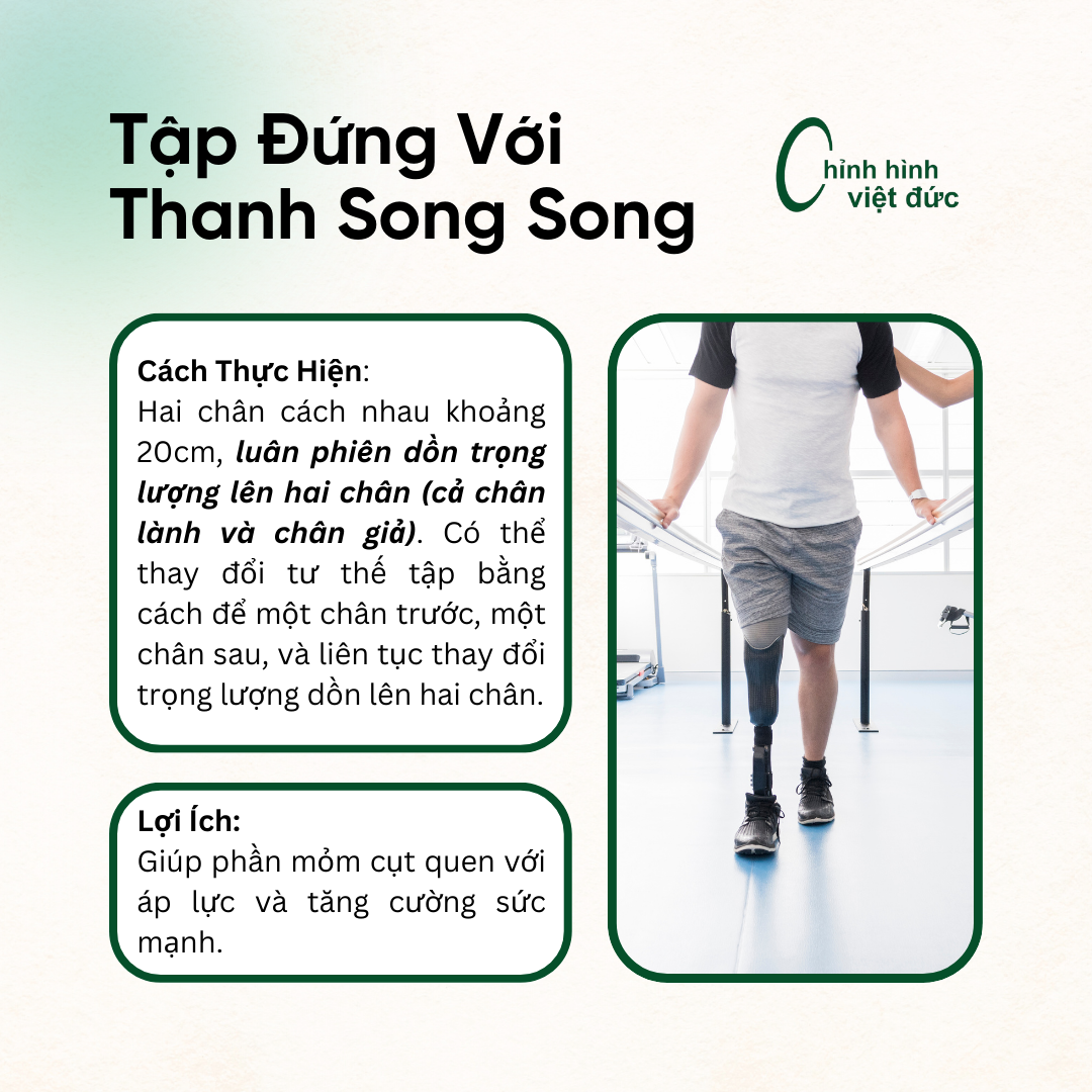 Bài tập đứng với thanh song song, bài tập cho chân giả và mỏm cụt