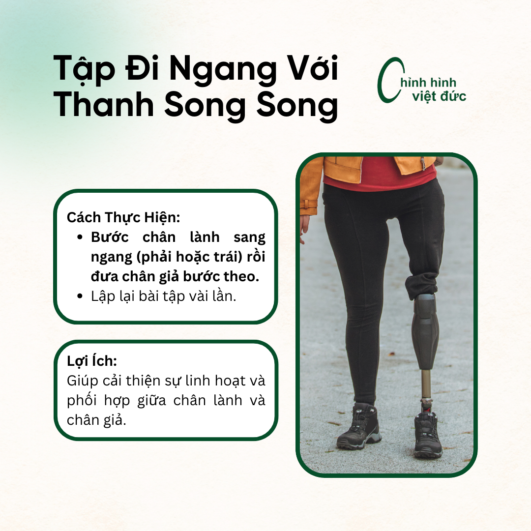 Bài tập đi ngang với thanh song song, bài tập chân giả, mỏm cụt